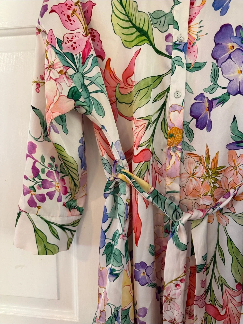 Zara Pink Floral Button-Up Flowy Polyester Dress Size Medium